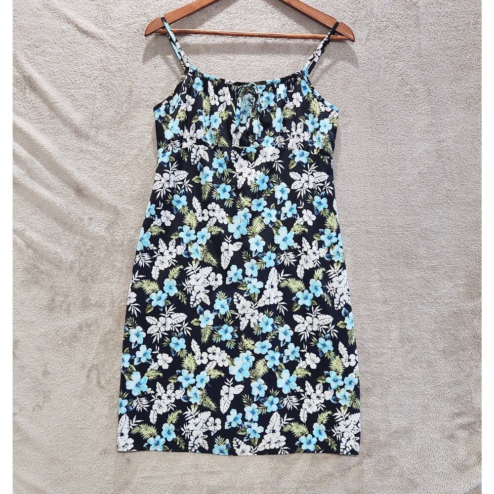 Fashion Bug Womens Black Floral Y2K Babydoll Dress Size 8 90s Cottage Tropical